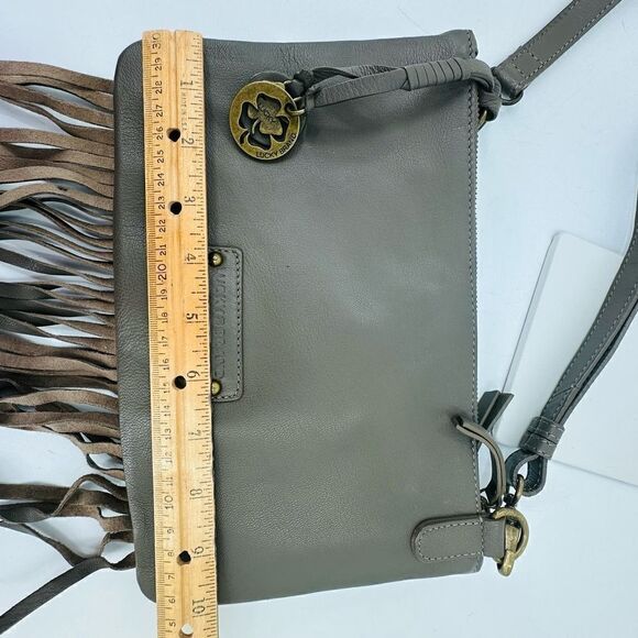 Lucky Brand Leather Fringe Crossbody Bag Gray Western Hippie Boho 3 Section - Picture 11 of 12